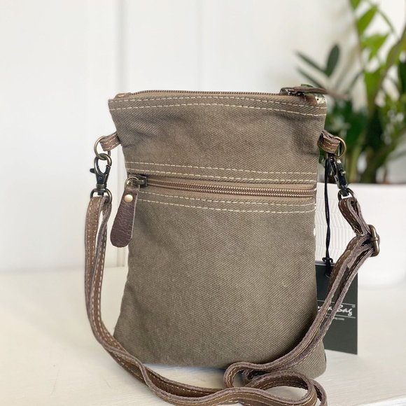 Floral Print Upcycled Canvas and Leather Crossbody Bag - Picture 3 of 9